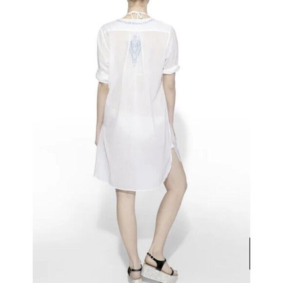 Nili Lotan Sz Small S White Blue Morrocan Embroidered Tunic Shirt Dress - Picture 3 of 9